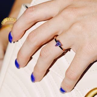 Minimalist Triangle Cut Alexandrite Engagement Ring in 14K Solid Rose Gold