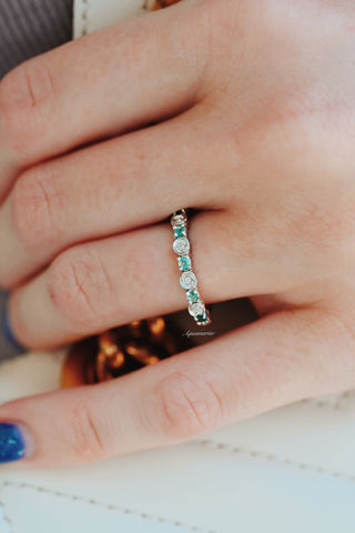 Green Moss Agate Flower Wedding Band in 14K White Gold