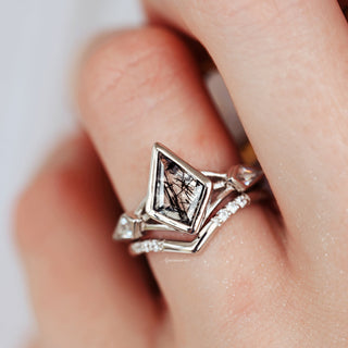 Celtic Kite Black Rutilated Quartz Engagement Ring Set in Sterling Silver