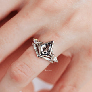 Celtic Kite Black Rutilated Quartz Engagement Ring Set in Sterling Silver