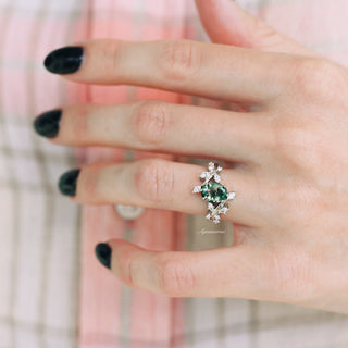 Green Moss Agate Leaf Engagement Ring in Sterling Silver