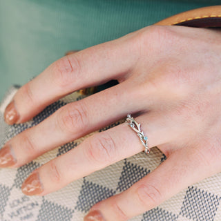 Whimsical Alexandrite Leaf Twig Wedding Band in 14K White Gold
