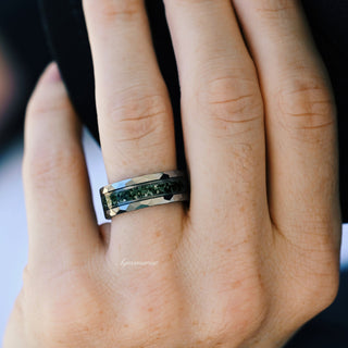 Hexagon Coffin Green Moss Agate Couples Ring Set