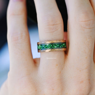 Emerald Wedding Band- 8MM Rose Gold Tungsten & Silver Strip