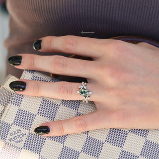 Green Moss Agate Leaf Engagement Ring in Sterling Silver