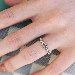 Whimsical Alexandrite Leaf Twig Wedding Band in 14K White Gold