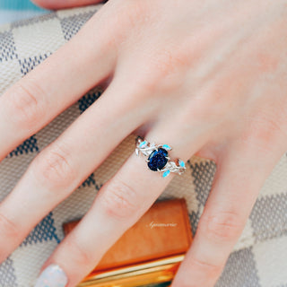 Starry Night & Opal Leaf Ring- Sterling Silver