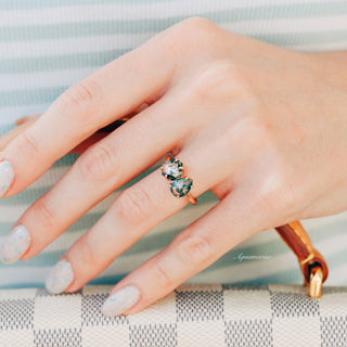 Toi Et Moi Green Moss Agate Ring in 14K Rose Gold Vermeil