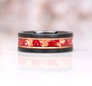 Skye Kite® Ruby & Rose Gold Leaf Couples Ring Set