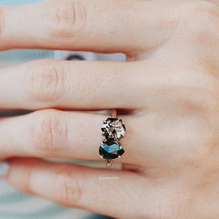'Toi Et Moi' Salt & Pepper (Herkimer Diamond) & Black Onyx Ring- 925 Sterling Silver