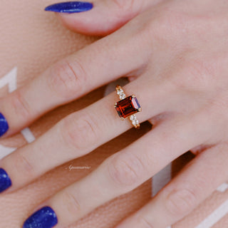 Natural Red Garnet Engagement Ring in 14K Rose Gold Vermeil