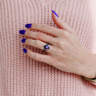 Hexagon Coffin Tanzanite Engagement Ring Set in Black Ruthenium