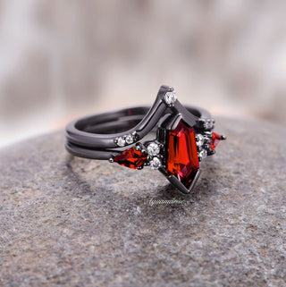 Natural Garnet & Red Fire Opal Couples Ring Set