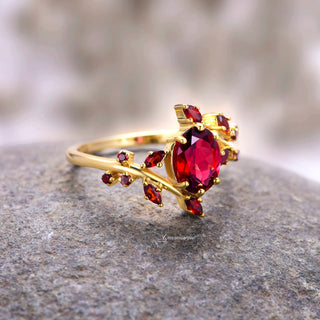 Natural Garnet & Red Fire Opal Leaf Couples Ring Set