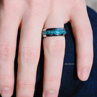 Minimalist Crushed Aquamarine Couples Ring Set