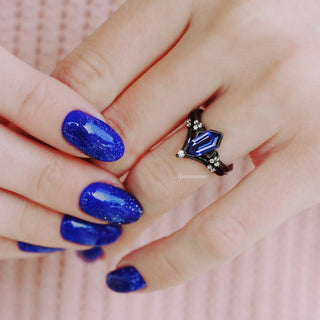 Hexagon Coffin Tanzanite Engagement Ring Set in Black Ruthenium
