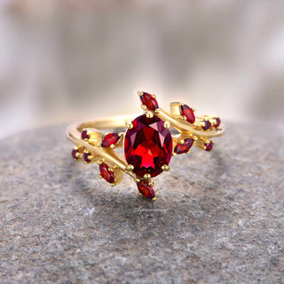 Natural Garnet & Red Fire Opal Leaf Couples Ring Set