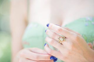 Lab-Grown Diamond & Sapphire Leaf Engagement Ring Set in 14K Solid Yellow Gold (IGI Certified)