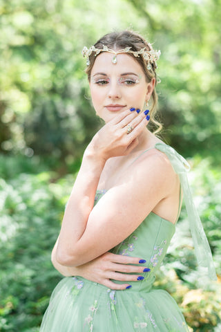 Lab-Grown Diamond & Sapphire Leaf Engagement Ring Set in 14K Solid Yellow Gold (IGI Certified)