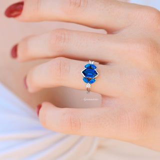 Blue Fire Opal & Sapphire Couples Ring Set