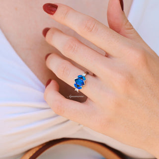 Blue Fire Opal & Sapphire Couples Ring Set