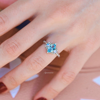 Esme Aquamarine and Opalescent Sapphire Ring in Sterling Silver