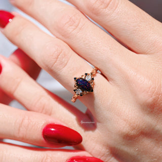 Esme Black Fire Opal & Meteorite Couples Ring Set