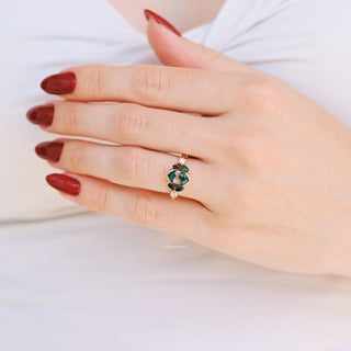 Hexagon Green Moss Agate Leaf Ring in 14K Rose Gold Vermeil