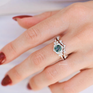 Moss Agate Fairy Leaf Ring Set in 14K White Gold