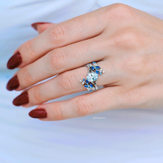 Lab-Grown Diamond & Blue Sapphire Leaf Engagement Ring Set in 14K White Gold (IGI Certified)