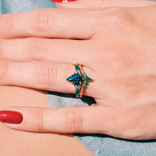 Skye Kite®  Peacock Fire Opal & Emerald Couples Ring Set
