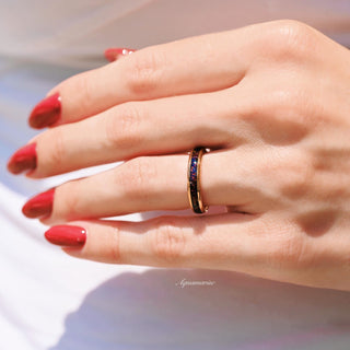 Crushed Black Fire Opal Wedding Band in Rose Gold Tungsten Carbide (4mm)