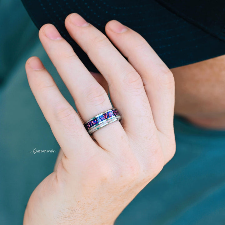 Amethyst & Galaxy Fire Opal Couples Ring