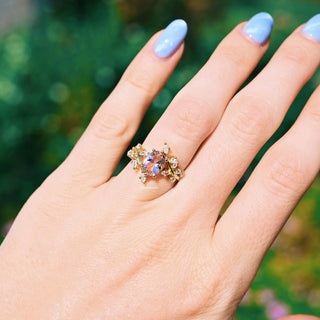 Pink Lab-Grown Diamond Fairy Leaf Engagement Ring in 14K Solid Yellow Gold (IGI Certified)