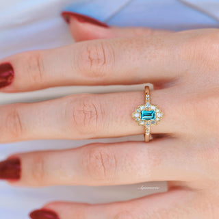 Art Deco London Blue Topaz Ring in 14K Yellow Gold Vermeil