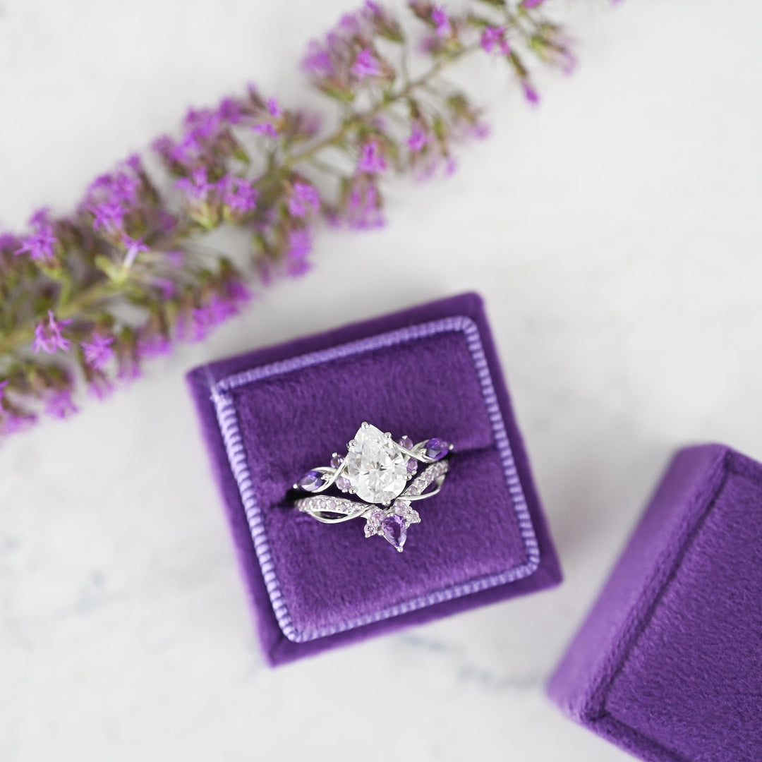 Feyre Amethyst & Diamond (cz) Leaf Couples Ring