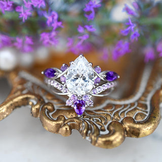 Feyra Lab-Grown Diamond & Amethyst Ring Set- 14K White Gold (IGI Certified)
