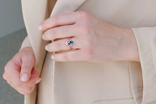 Kite Cut Bezel Blue Sapphire Ring Set in 14K Rose Gold Vermeil