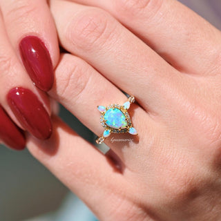 Blue Fire Opal Engagement Ring- 14K Yellow Gold Vermeil