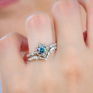 Mystical Fairy Rainbow Moissanite Ring Set in Sterling Silver worn on the hand