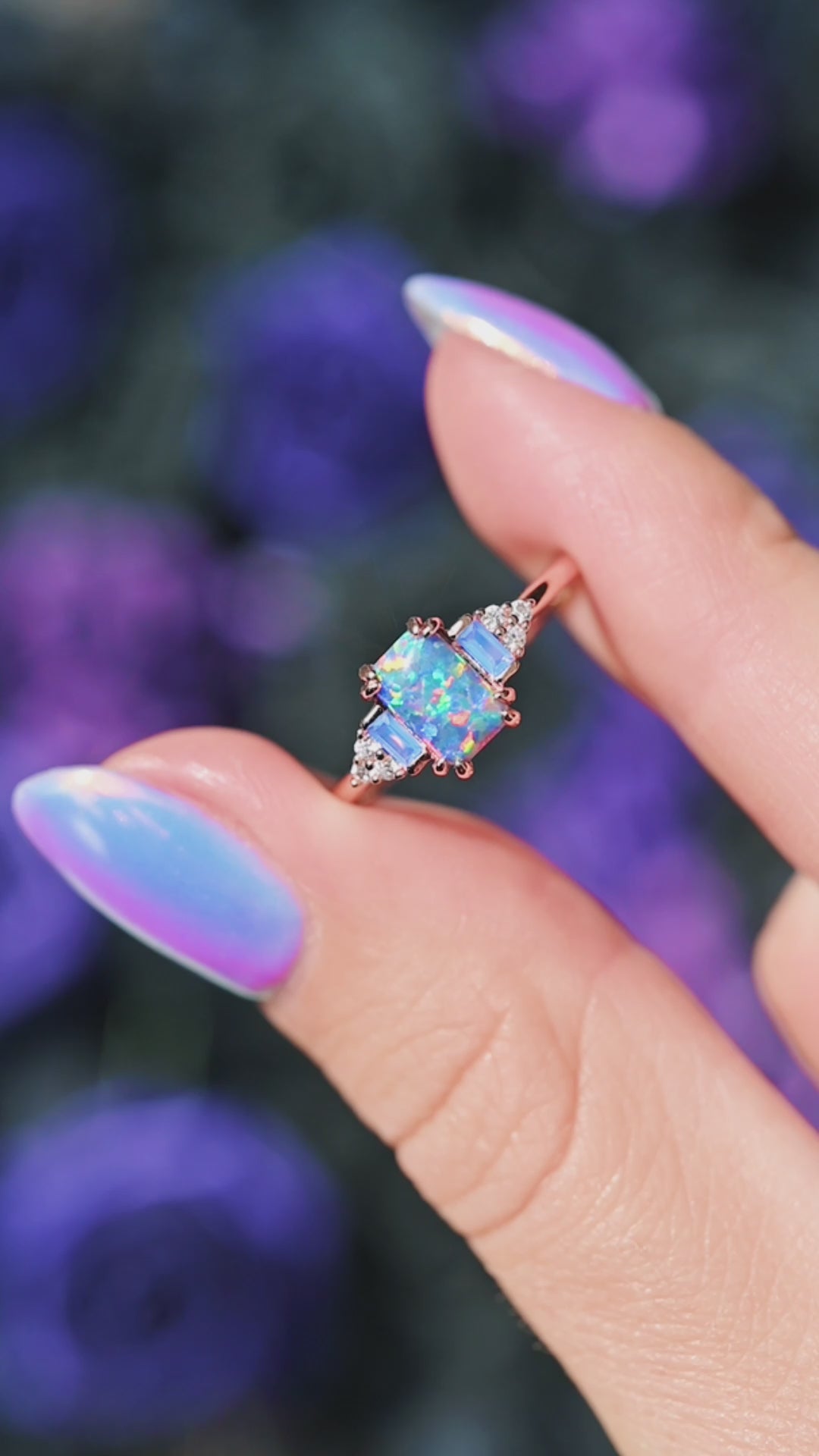 Light Blue Fire Opal & Opalescent Sapphire Couples Ring