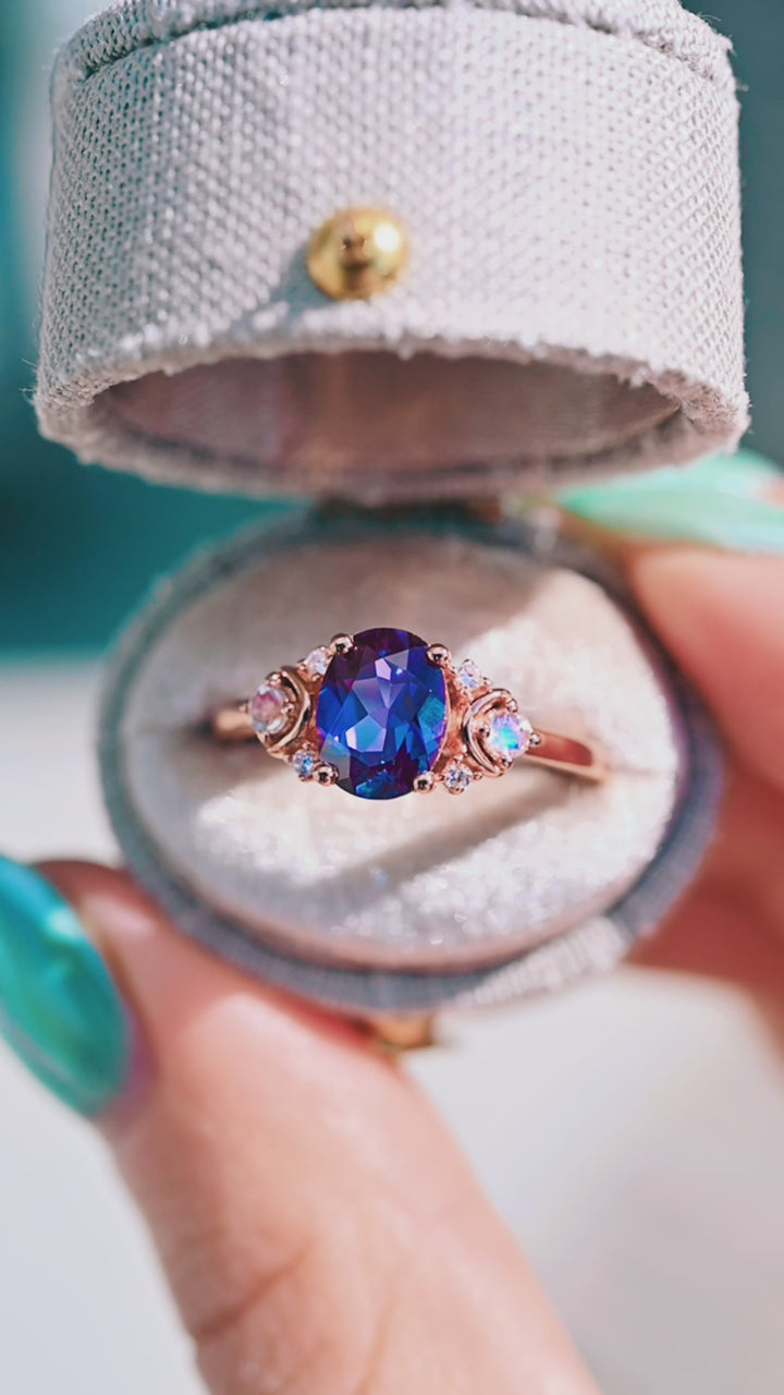 Alexandrite & Moonstone Ring- 14K Rose Gold Vermeil