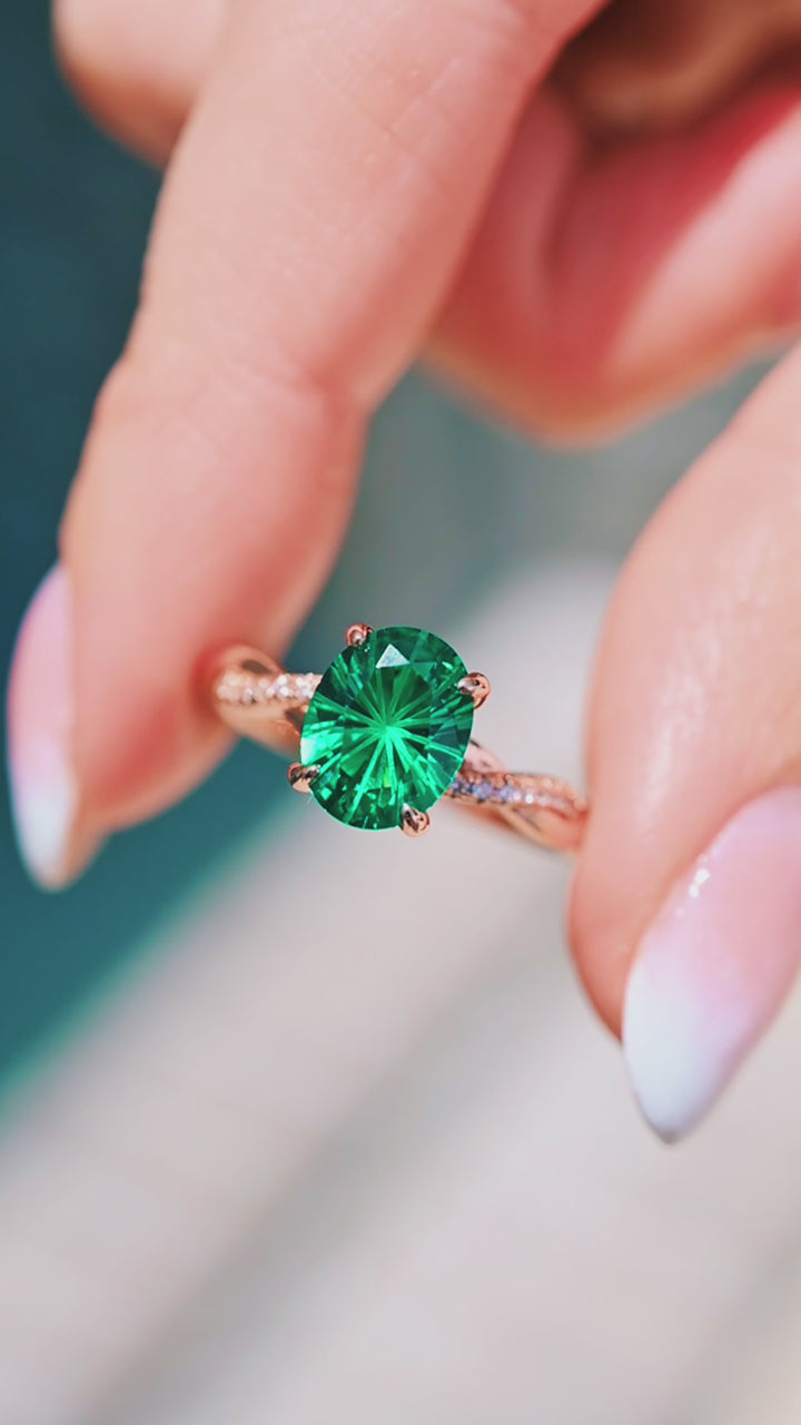 Sophia Fireworks Cut Emerald Ring in 14K Rose Gold Vermeil