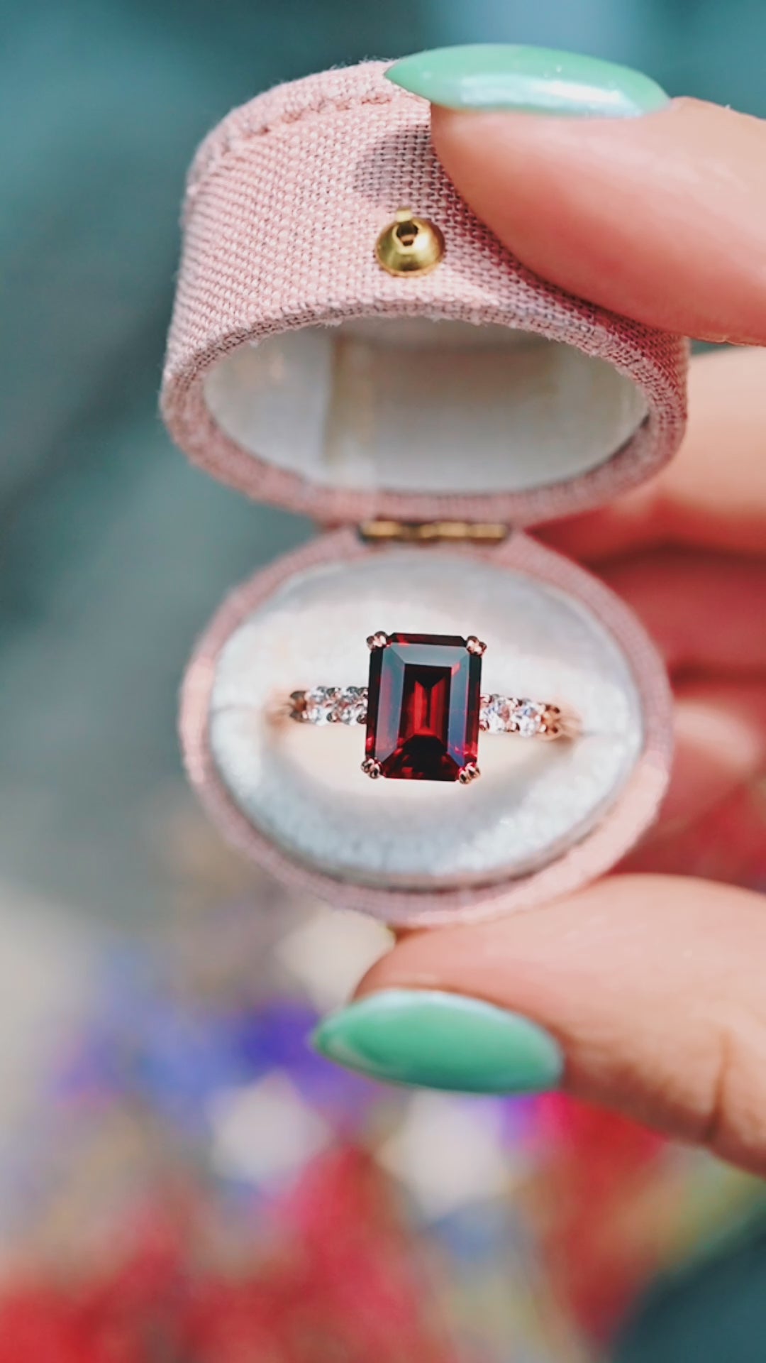 Natural Red Garnet Engagement Ring in 14K Rose Gold Vermeil