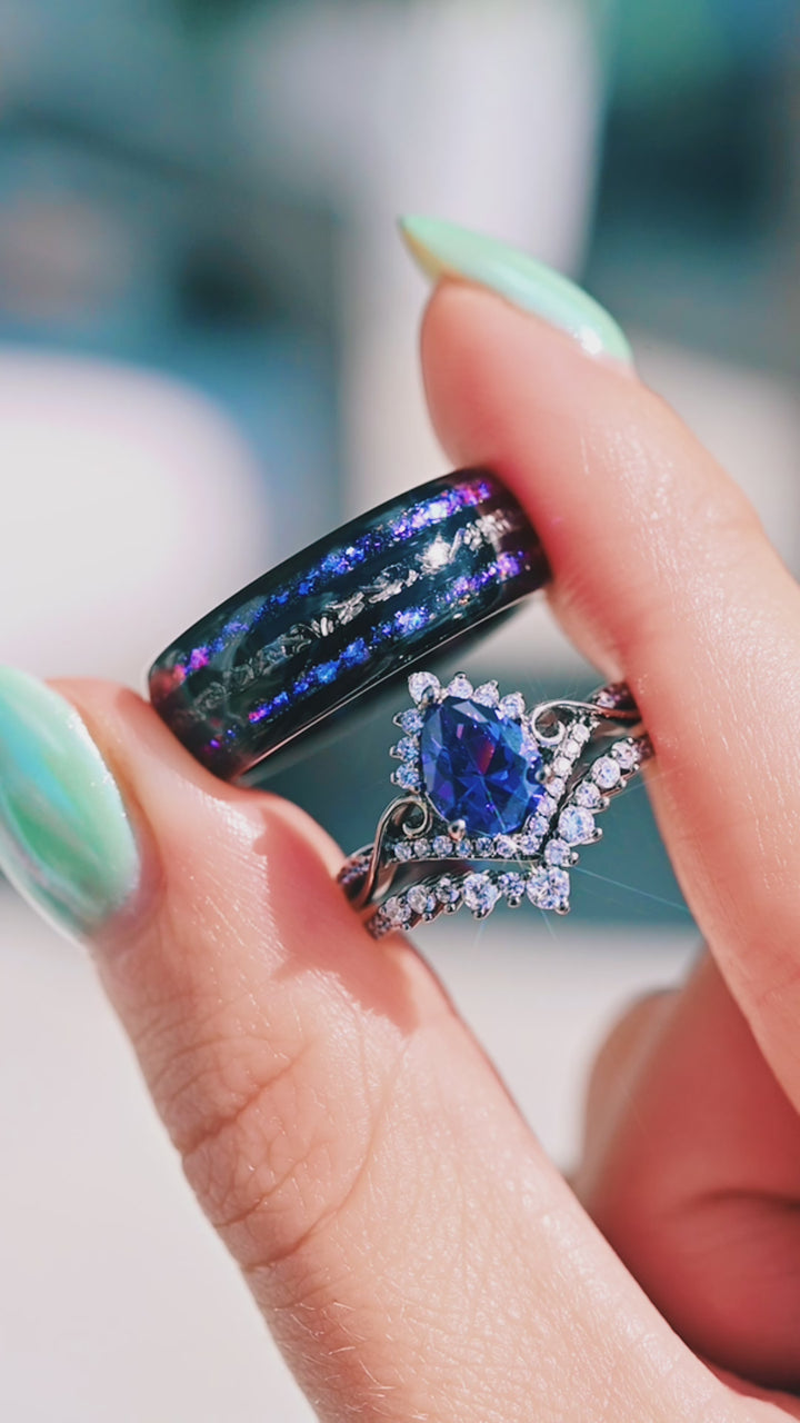 Faye Cornflower Sapphire Engagement Ring Set in Black Ruthenium
