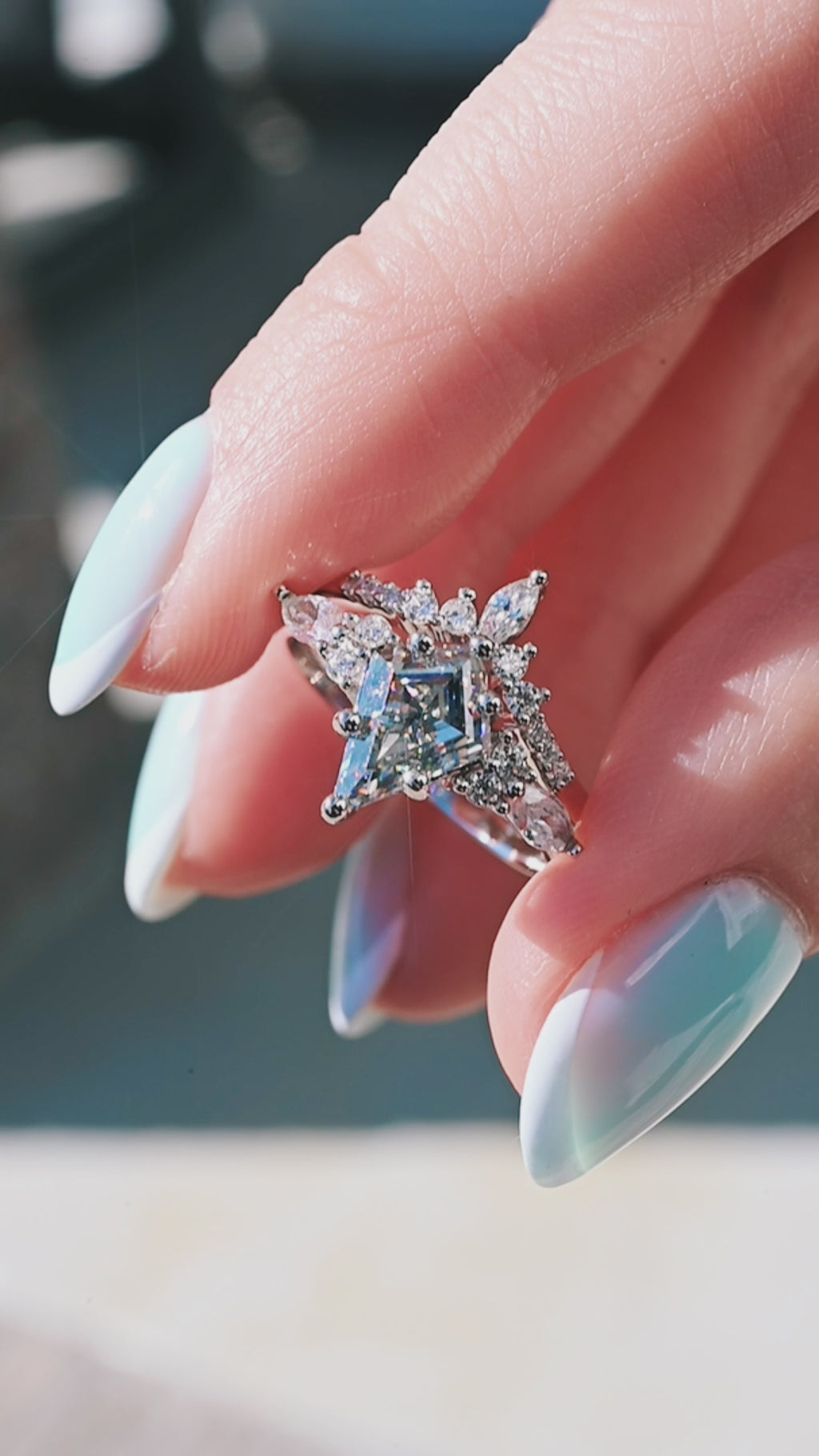 Skye Kite®  Gray Moissanite Engagement Ring Set in 14K White Gold