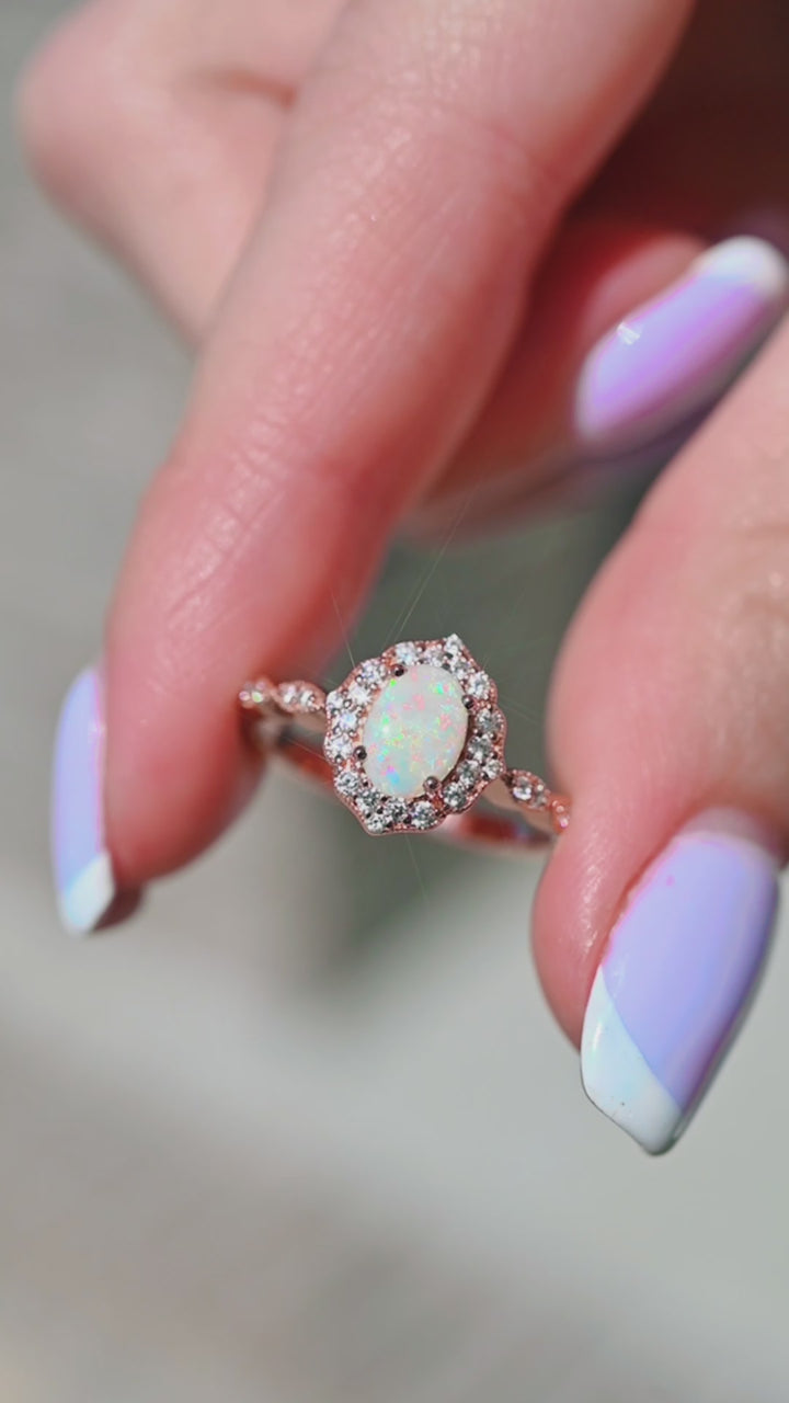 Cordelia Australian Opal Ring- 14K Rose Gold Vermeil