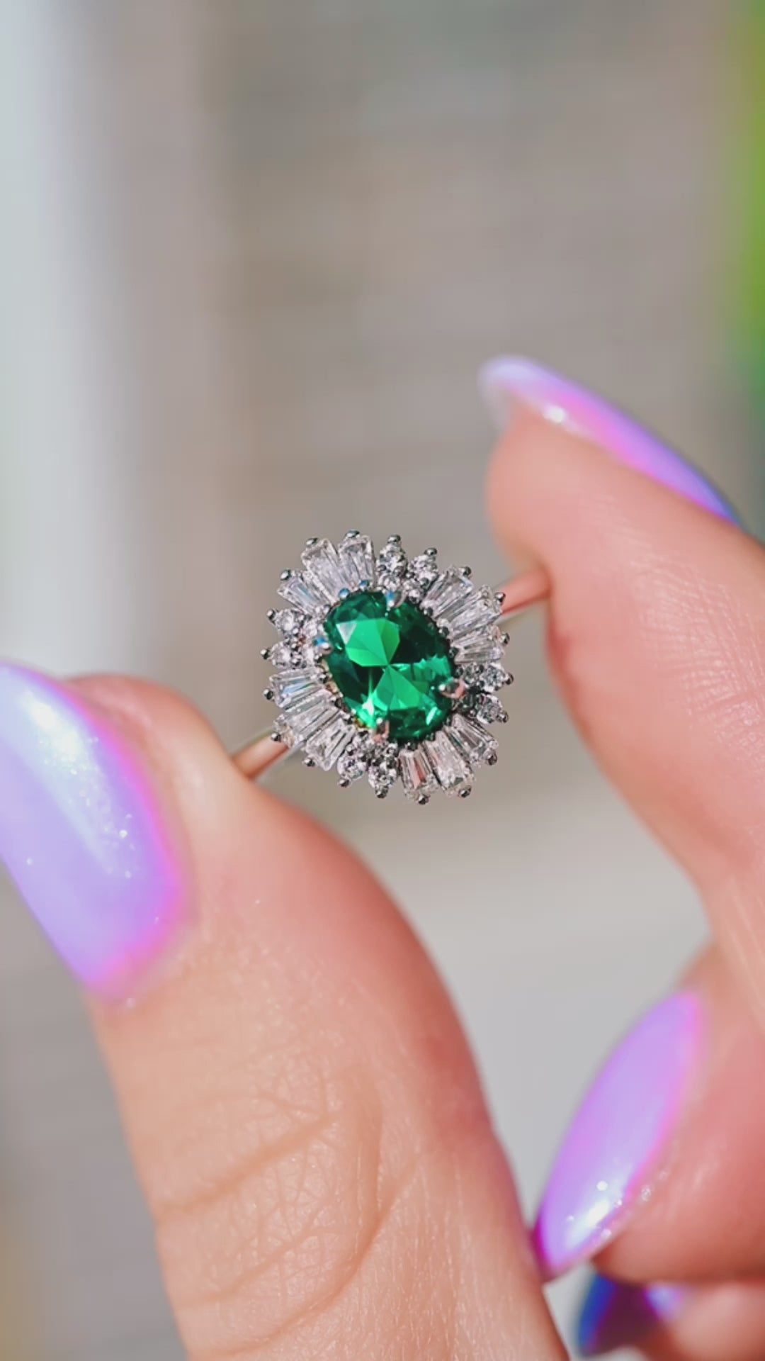 Victoria Art Deco Emerald Engagement Ring in 14K White Gold
