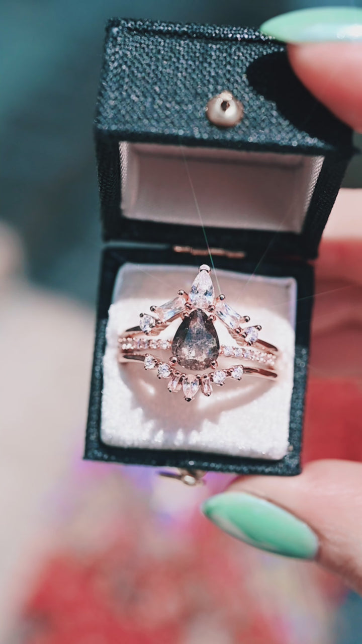 Galaxy Raw Salt & Pepper (Herkimer) Diamond Ring Set- 14K Rose Gold Vermeil