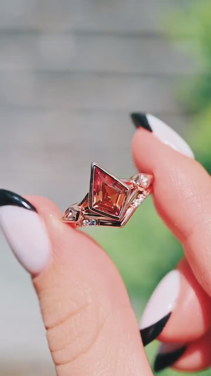 Celtic Orange Sapphire Ring Set- 14K Rose Gold Vermeil